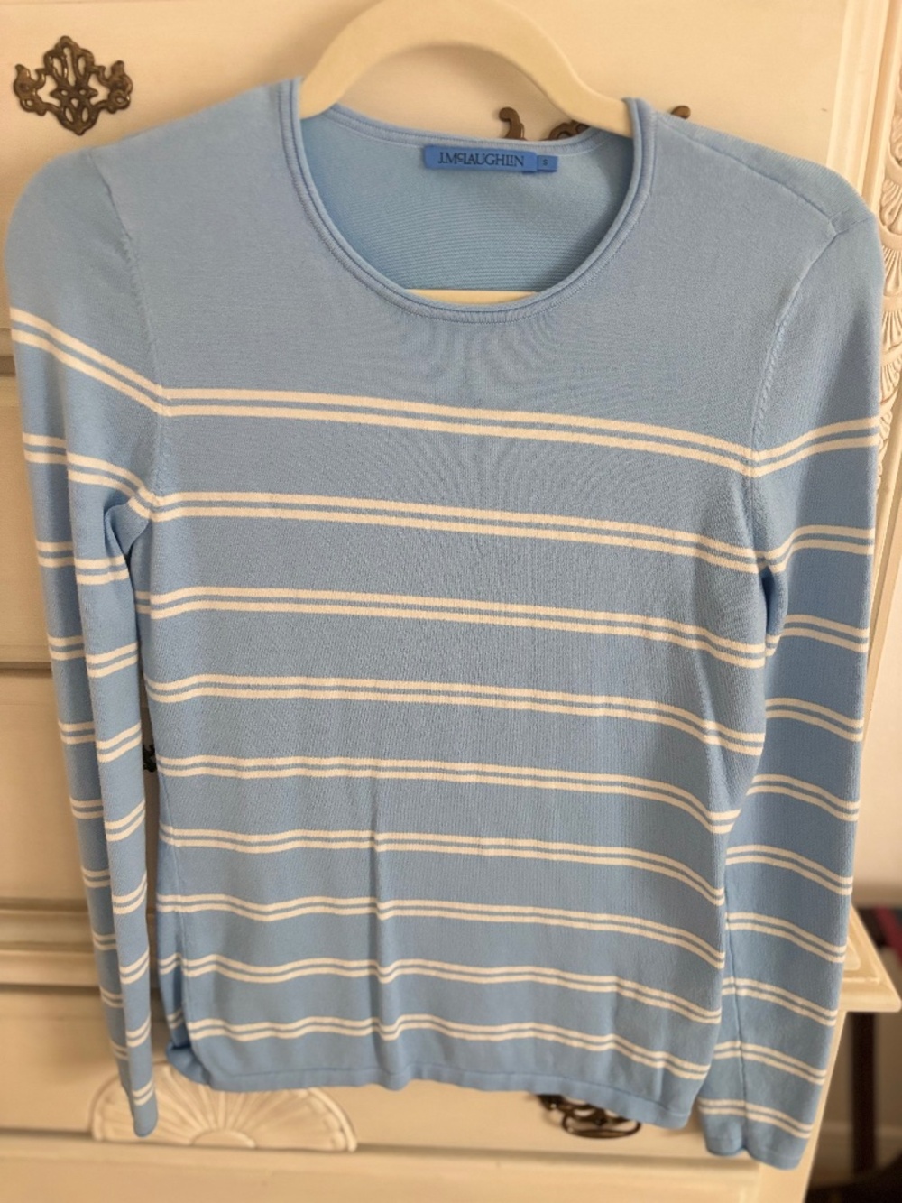 J. McLaughlin Blue Striped Long Sleeve Sweater
